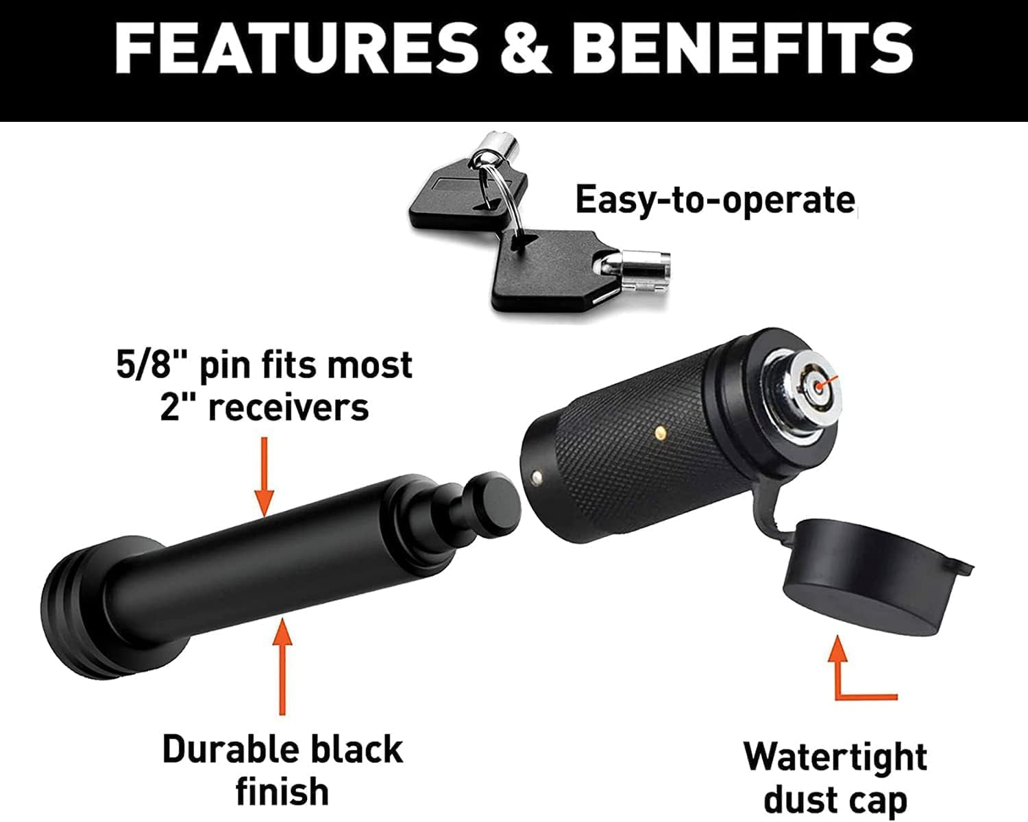 American Flag Trailer Hitch Cover for 2 Inch Receivers（With 5/8-Inch Pin Diameter Trailer Hitch Lock ） (Black)