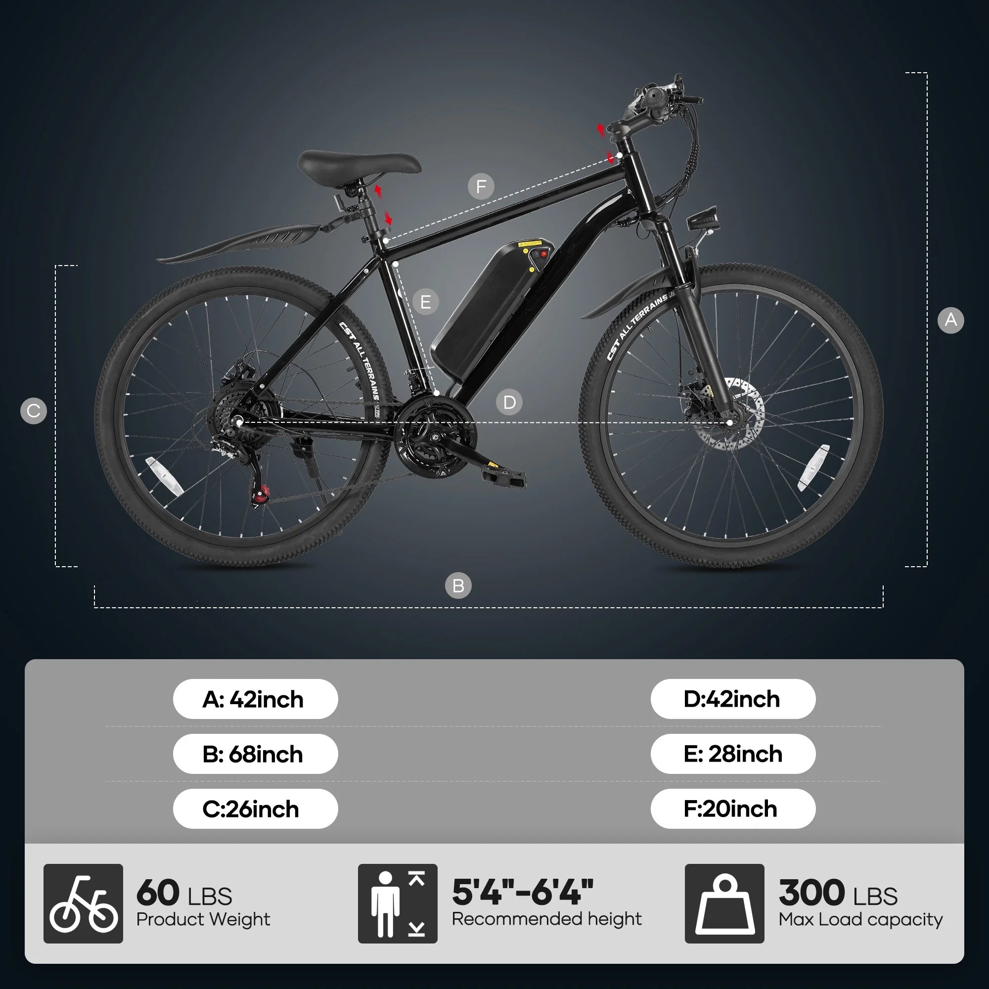 Electric Mountain Bike 26" for Adults, 350W Electric Bike 48V 20Mph with Front Suspension Fork for Mountain Beach Snow, UL2849
