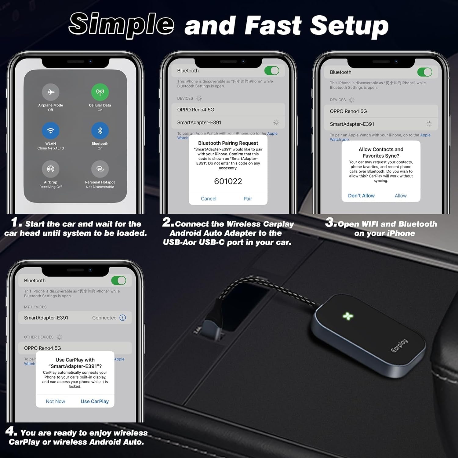 Wireless Carplay, Convert Wired to Wireless Carplay Dongle, Plug & Play USB Adapter for Cars, Seamless Control Adapter for Ios 10+ (Black)