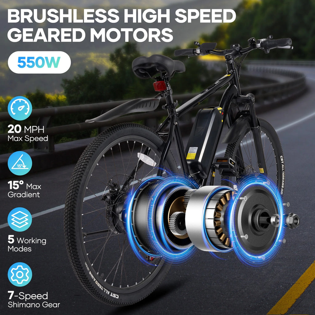 Electric Mountain Bike 26" for Adults, 350W Electric Bike 48V 20Mph with Front Suspension Fork for Mountain Beach Snow, UL2849