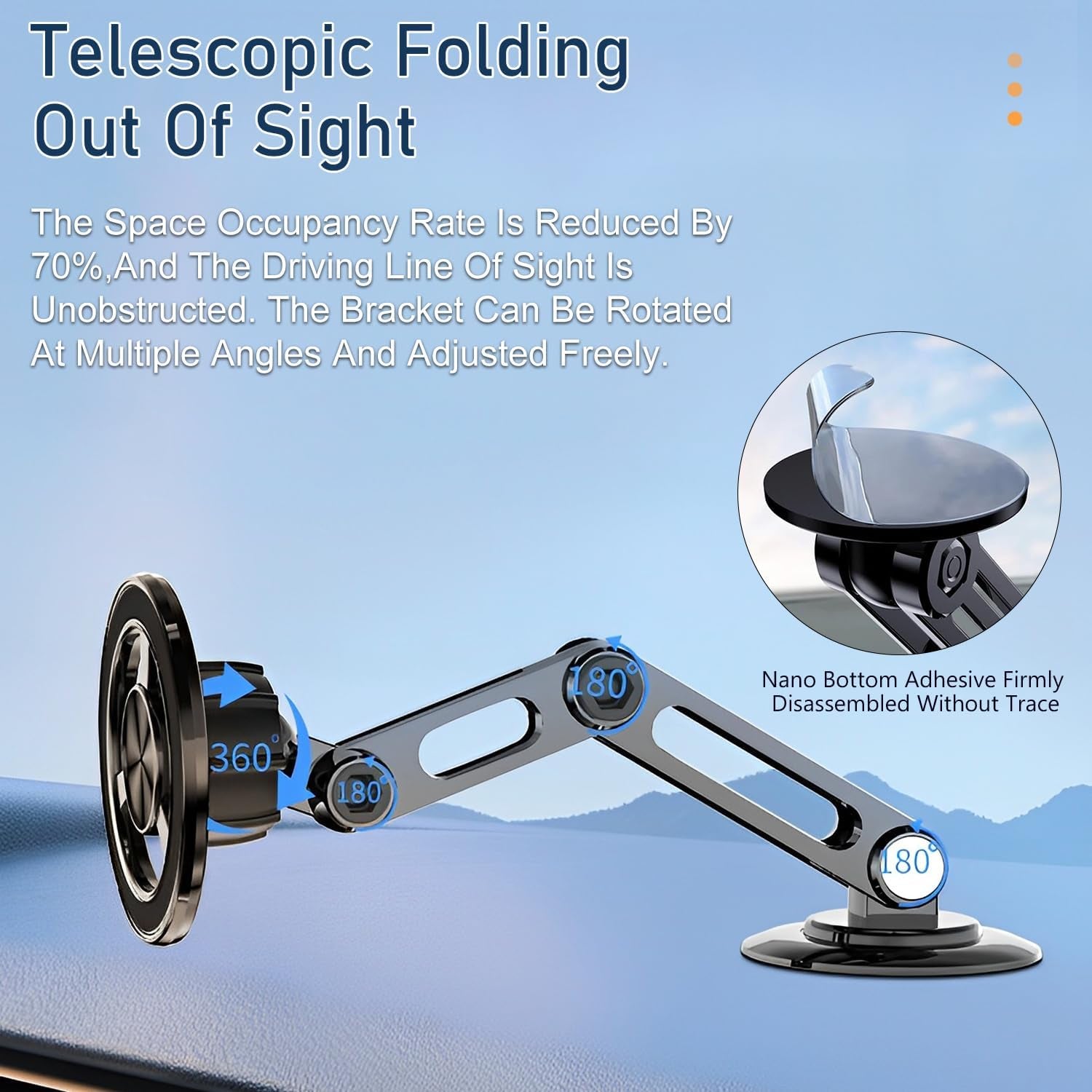 Universal 360° PRO Magnetic Suction Phone Holder Car,Alloy Folding Magnetic Cell Phone Holder for Car [Super Strong Magnet] Bracket Magnetic Dashboard Phone Car Mount for All Smartphone (Black)