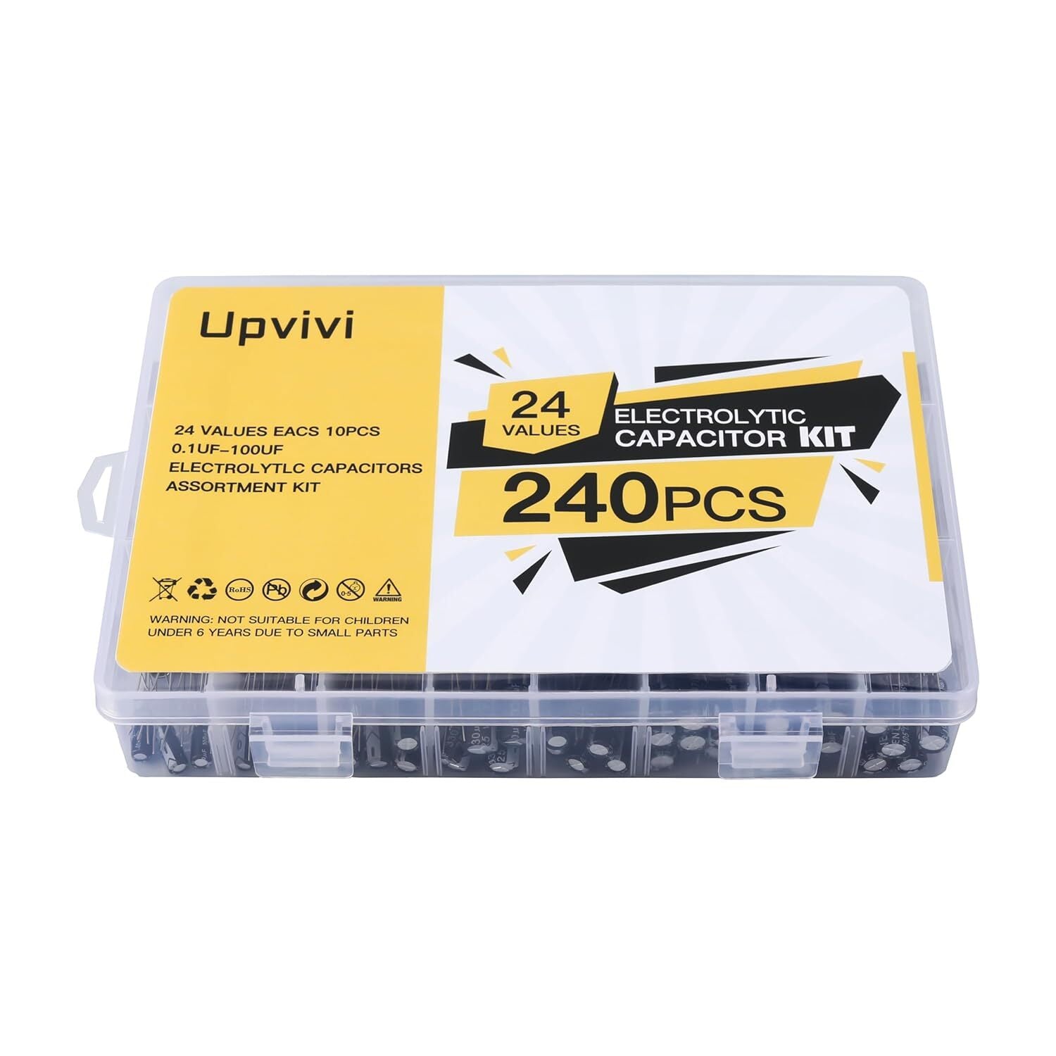 Electrolytic Capacitor Assortment Kit 24 Values 240Pcs 0.1Uf to 1000Uf 10V 16V