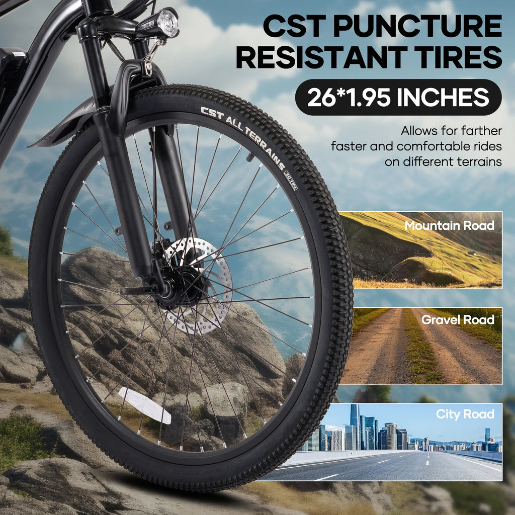 Electric Mountain Bike 26" for Adults, 350W Electric Bike 48V 20Mph with Front Suspension Fork for Mountain Beach Snow, UL2849