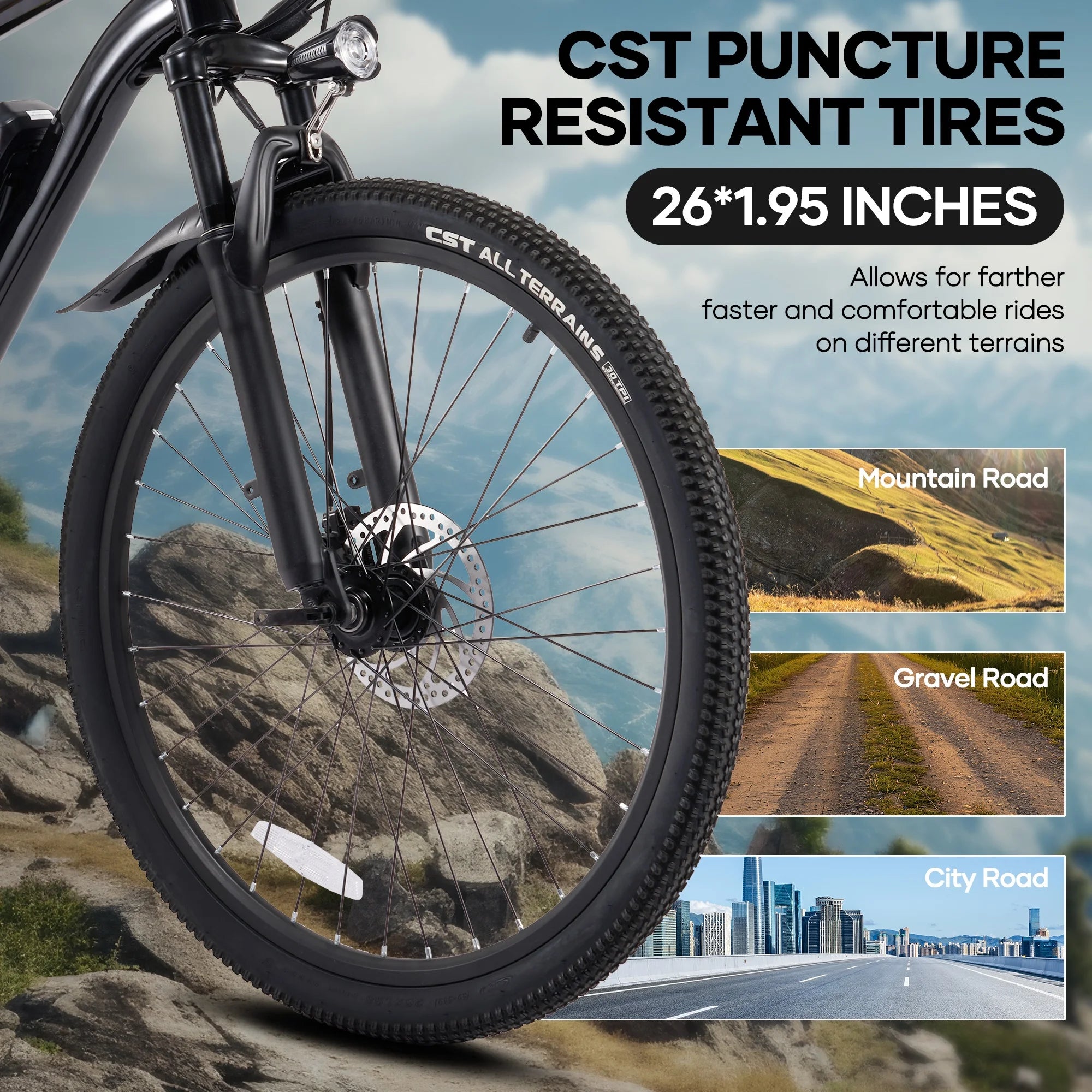 Electric Mountain Bike 26" for Adults, 350W Electric Bike 48V 20Mph with Front Suspension Fork for Mountain Beach Snow, UL2849