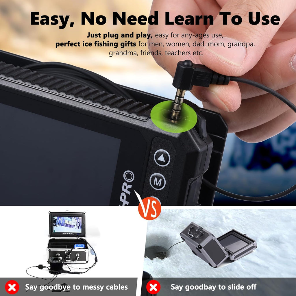 [® 2026 Upgrade] 4.5'' True HD 1080P Underwater Fishing Camera (Plug & Play) - Ice Fishing Camera Underwater W/ 5,000Mah, USB-C, IR+LED, Fish Finder for Ice/Lake/Kayak, 20M/65Ft
