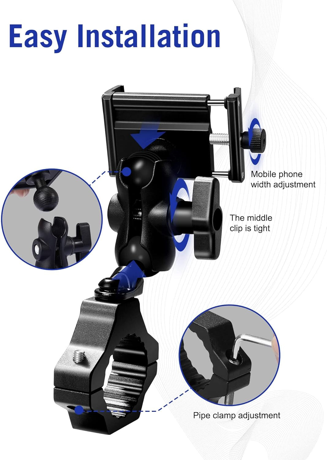 UTV Phone Holder, SXS Phone Holder Mount on 1.75"-2" Roll Cage Bar, Fits 4.7"-7.