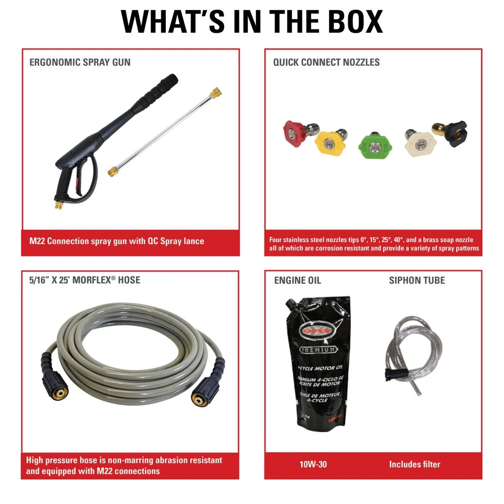 Powershot 3600 Psi at 2.5 GPM HONDA® GX200 with Triplex Pump Cold Water Professional Gas Pressure Washer, 0 Voltage