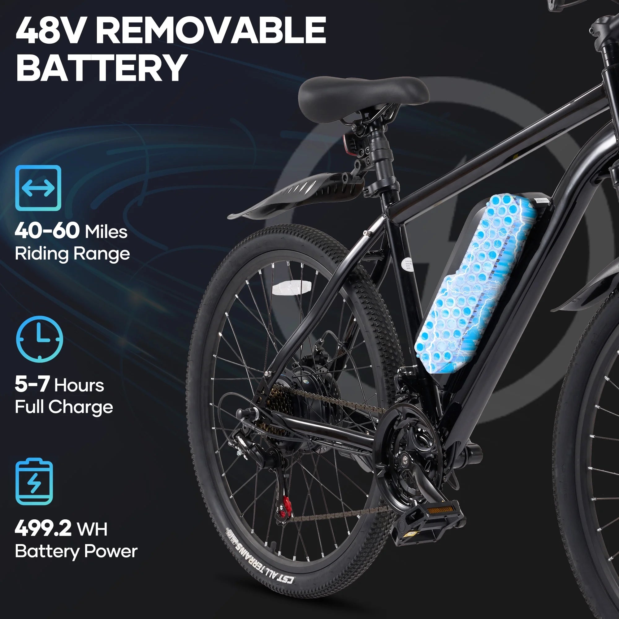 Electric Mountain Bike 26" for Adults, 350W Electric Bike 48V 20Mph with Front Suspension Fork for Mountain Beach Snow, UL2849